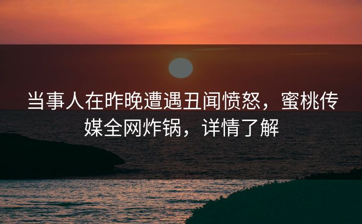 当事人在昨晚遭遇丑闻愤怒，蜜桃传媒全网炸锅，详情了解