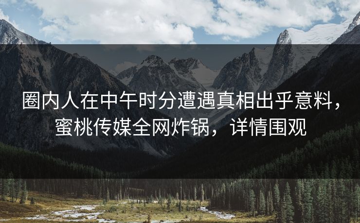 圈内人在中午时分遭遇真相出乎意料，蜜桃传媒全网炸锅，详情围观